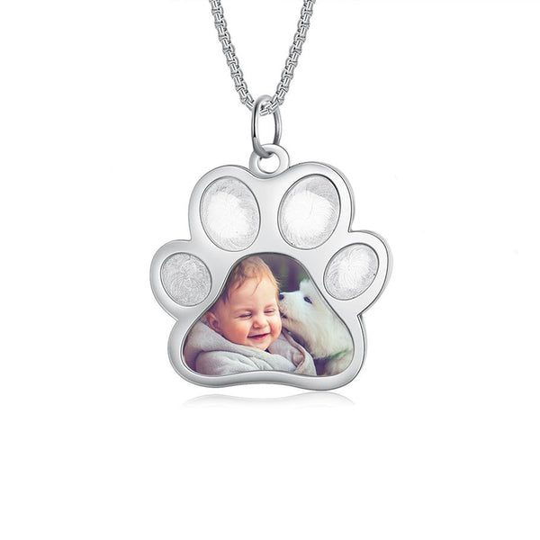 Stainless Steel Paw Shape Photo Pendant Necklace