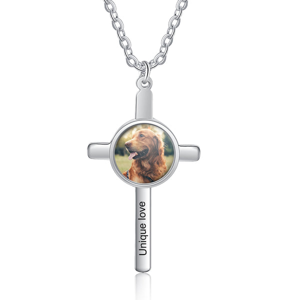 Stainless Steel Cross Photo Pendant Necklace