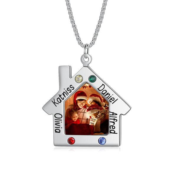 Personalized Stainless Steel Christmas House Photo Necklace