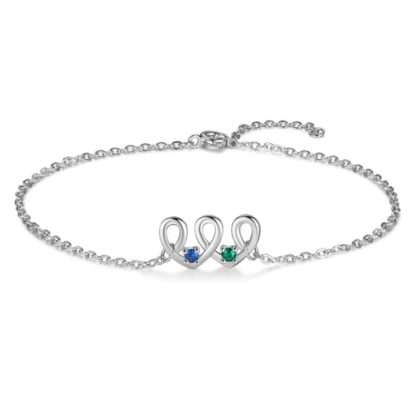 Rhodium Plated  Birthstone Heart Shape Anklet