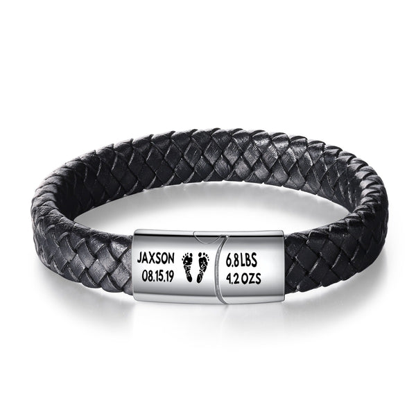 Personalized Stainless Steel Men Leather Bracelet