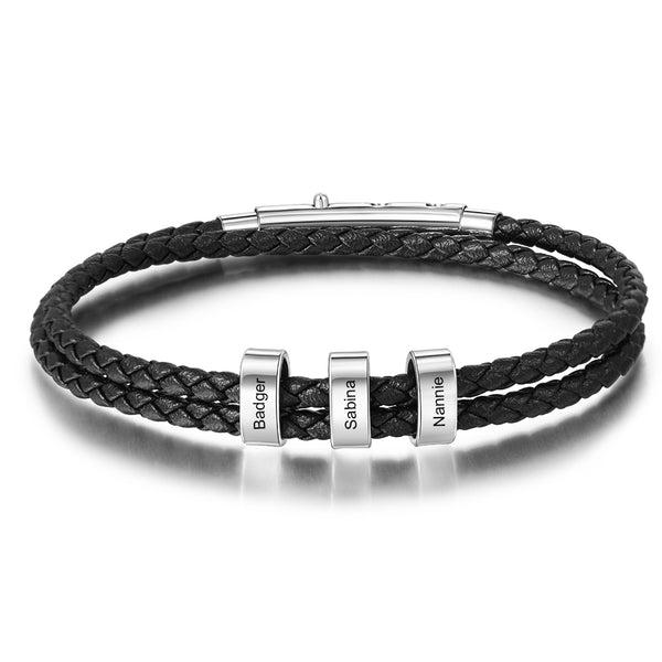 Custom Stainless Steel Leather Bracelet