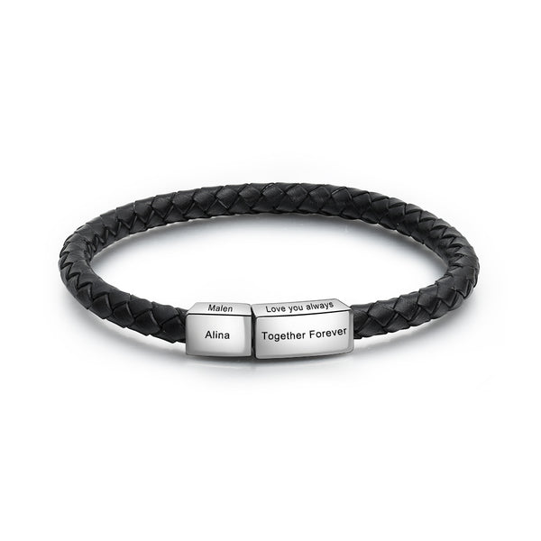 Custom Stainless Steel Leather Bracelet