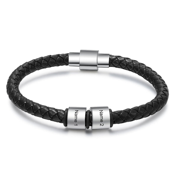 Custom Stainless Steel Leather Bracelet