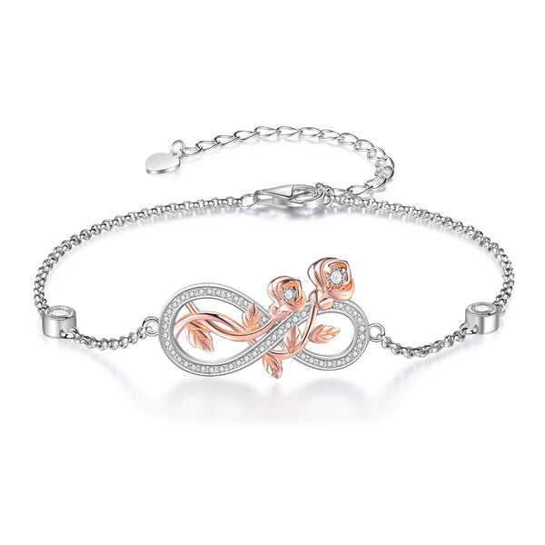 Rhodium Plated Infinity Rose Flower Bracelet