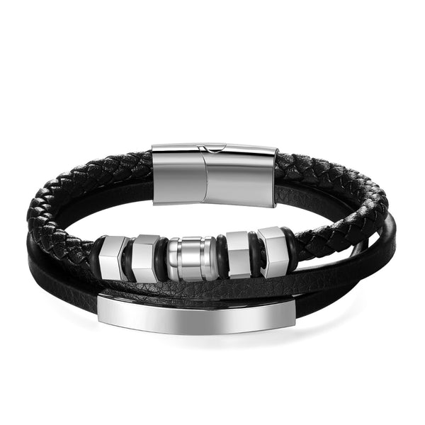 Titanium Steel Men Leather Bracelet