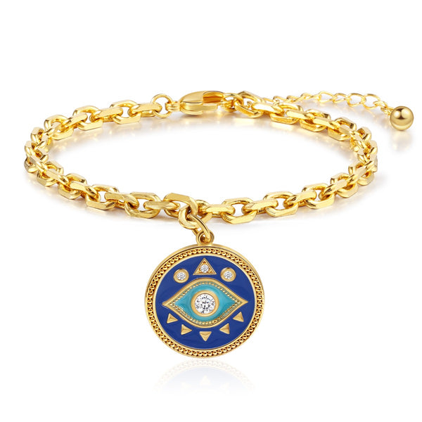 Rhodium Plated Evil Eye Bracelet