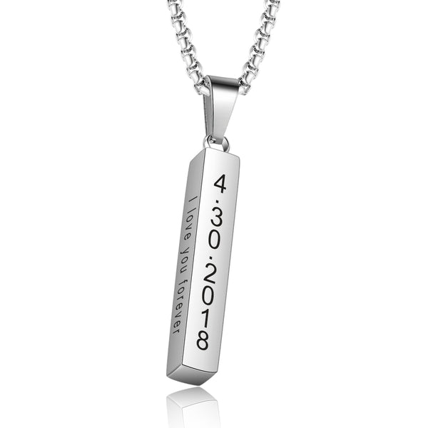 Father's Day Engraving Stainless Steel Long Strip Necklace With Thick Chain