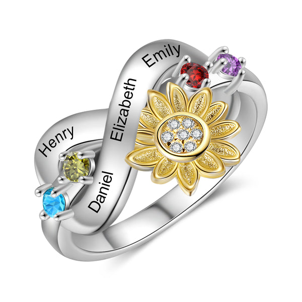 Rhodium Plated Sunflower Ring