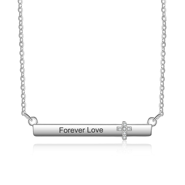 Personalized Rhodium Plated Nameplate Bar Necklace