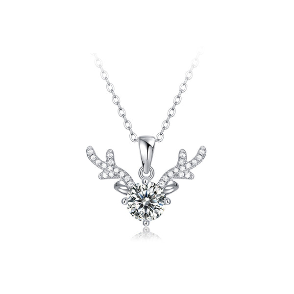 925 Sterling Silver Antlers Moissanite Necklace