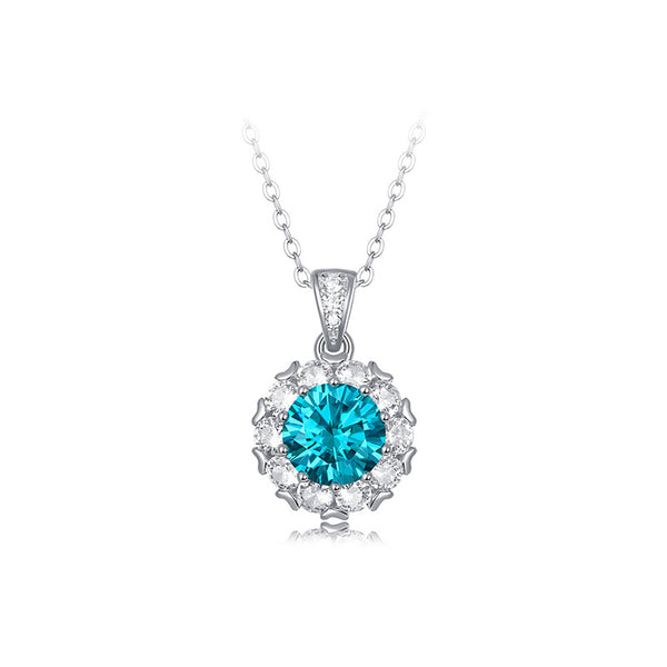 925 Silver Blue Moissanite Necklace