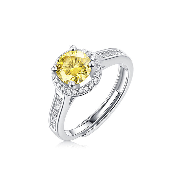 925 Sterling Silver Yellow Moissanite Ring