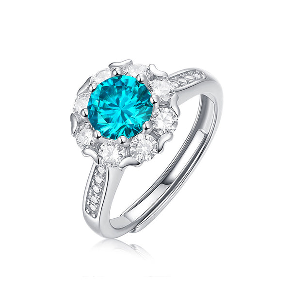 925 Sterling Silver Blue Moissanite Ring