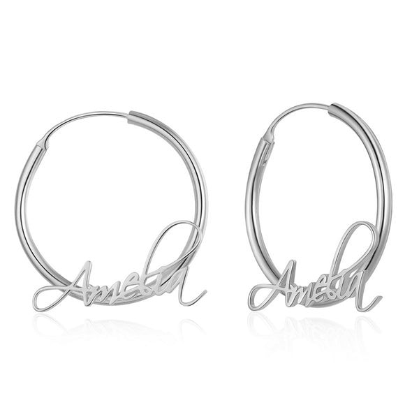 Personalized Rhodium Plated Name Earrings