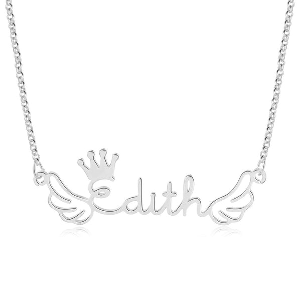 Personalized Crown Wing Name Necklace