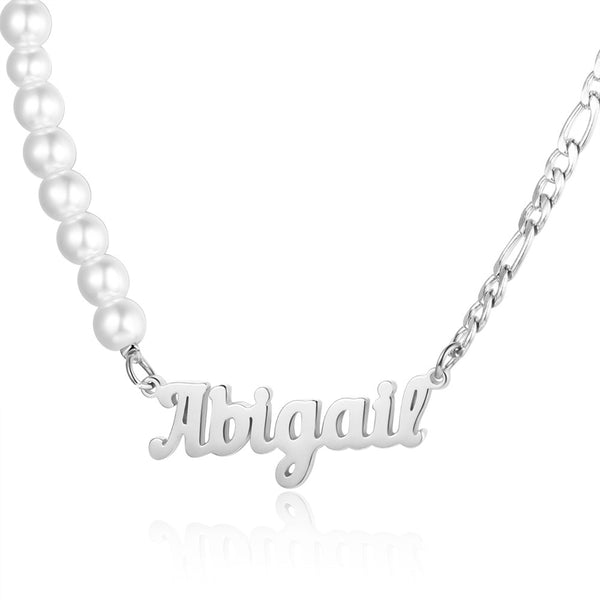 Personalized Stainless Steel Pearl Name Necklace