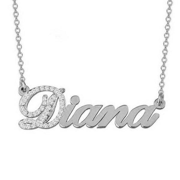 925 Sterling Silver Paved stone Name Necklace