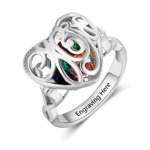 925 Sterling Silver Custom Heart Birthstone Ring