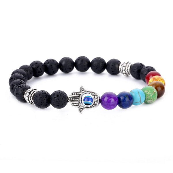 2Pcs /Set 7 Chakra Bead Lava Stone Bracelet Evil Blue Eye Beaded Charm