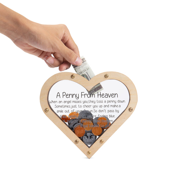 Wooden Heart Money Box Piggy Bank