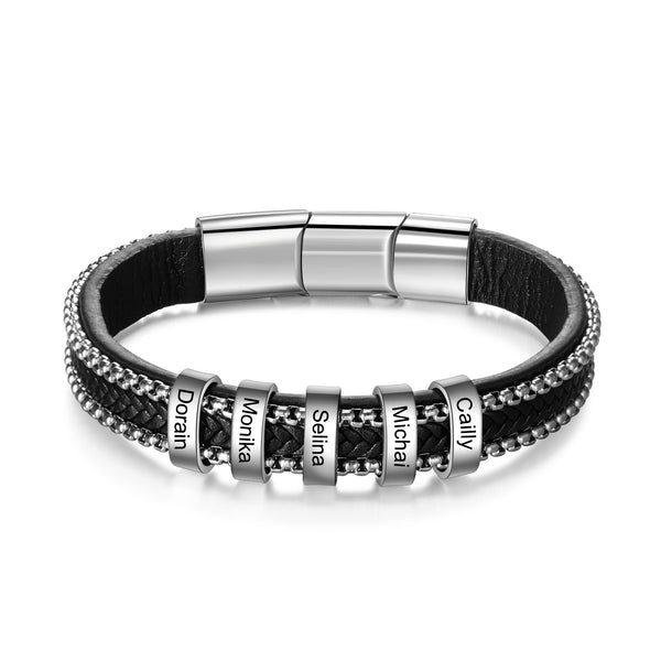 Stainless Steel Black Leather Bracelet