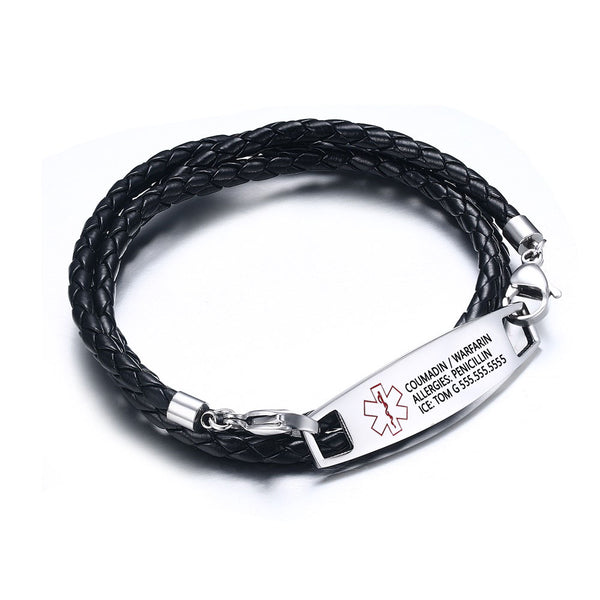 PU Leather Cord Medical Titanium Steel Bracelet