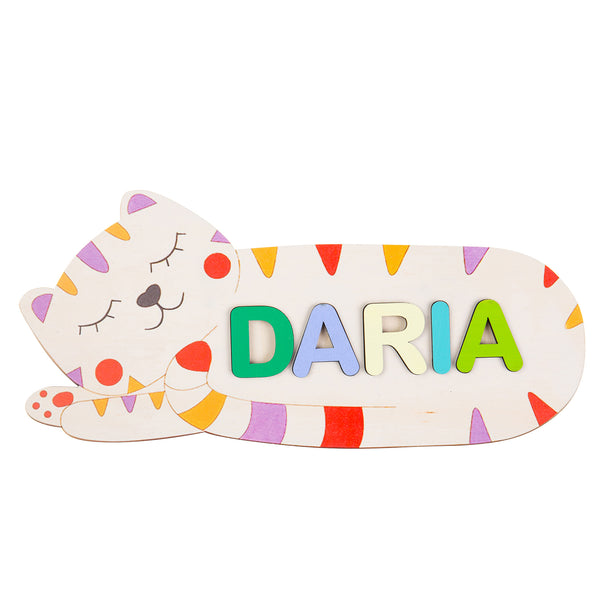 Wooden Cat Custom Name Puzzle