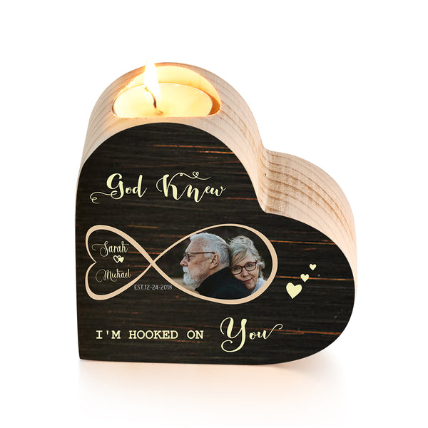 Custom Photo Heart Shaped Wooden Candle Holder