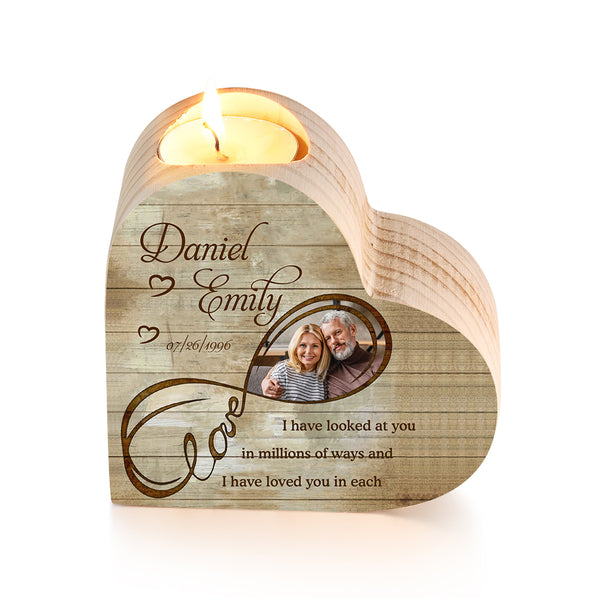 Custom Photo Heart Shaped Wooden Candle Holder