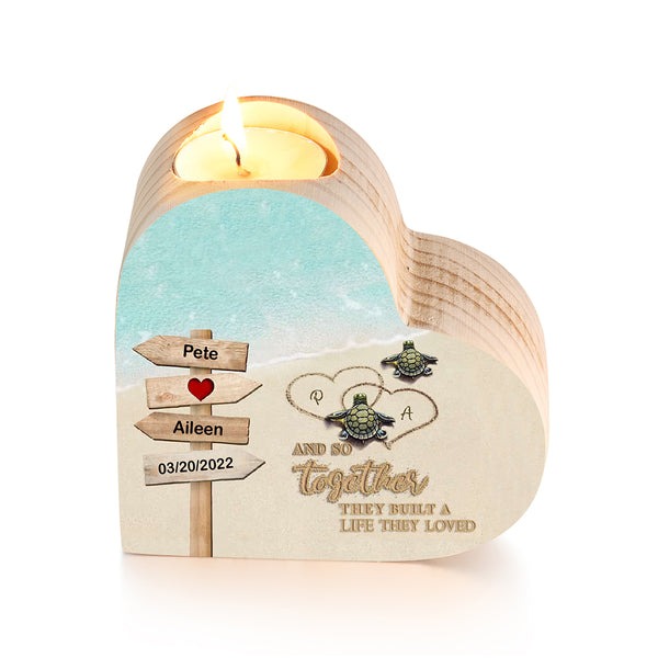 Custom Heart Shaped Wooden Couple Candle Holder