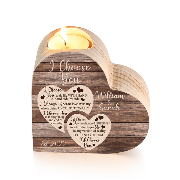 Custom Heart Shaped Wooden Couple Candle Holder