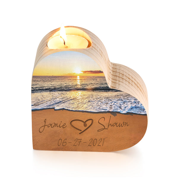 Custom Heart Shaped Wooden Candle Holder