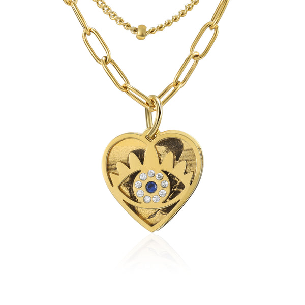 Personalized Photo Heart Evil Eye Necklace