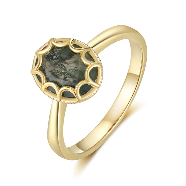 K Gold Natural Moss Agate Ring