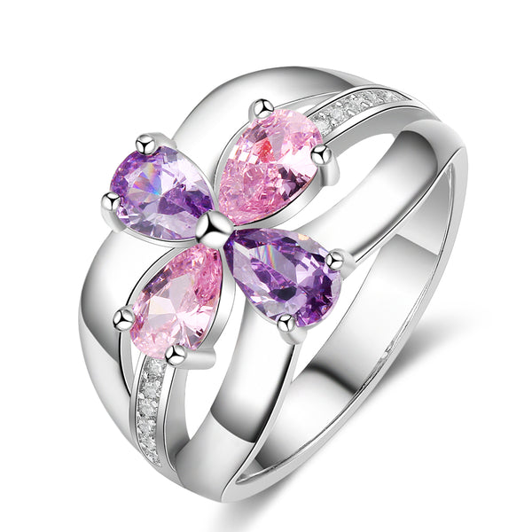 925 Sterling Silver Flower Birthstone Ring