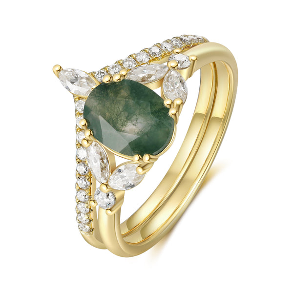 K Gold Natural Moss Agate Ring