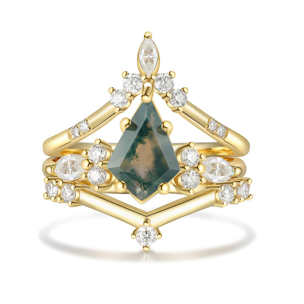 K Gold Natural Moss Agate Ring