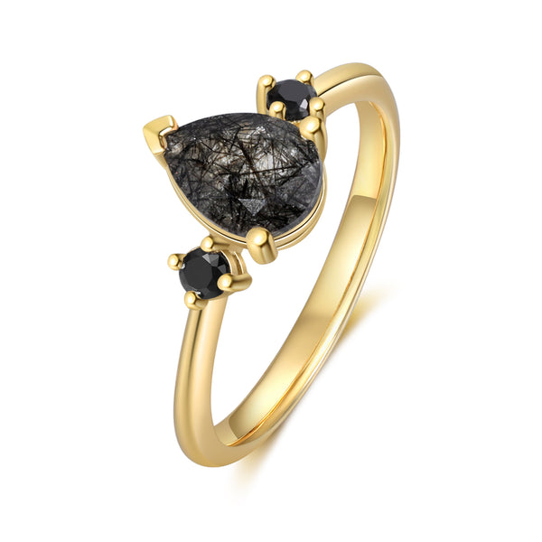 K Gold Natural Black Quartz Ring