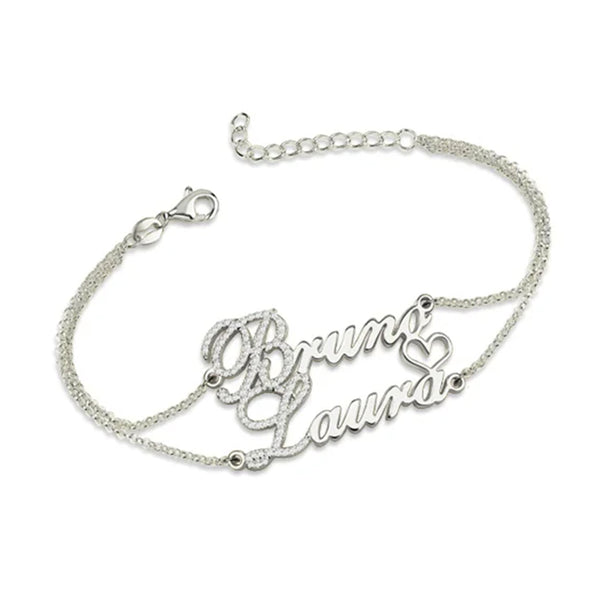 925 Sterling Silver Double Paved Stones Name Bracelet