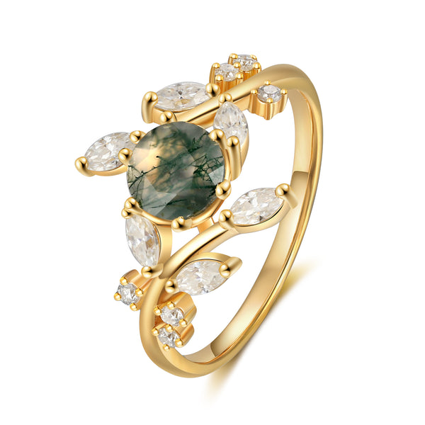 K Gold Natural Moss Agate Ring