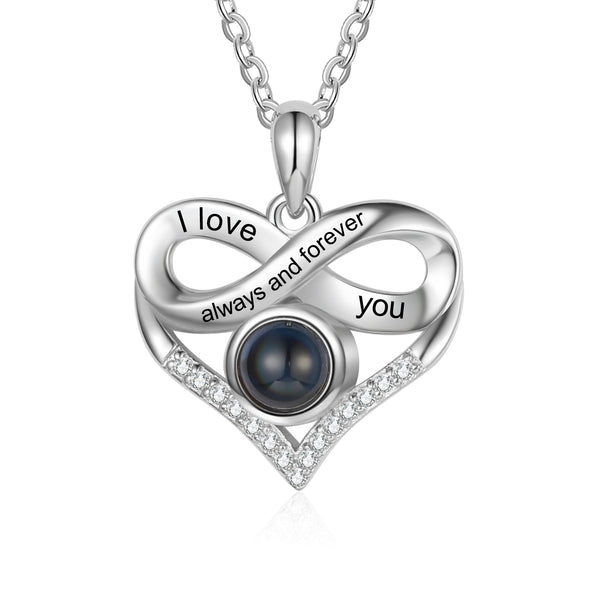 Custom Photo Projection Heart Infinity Necklace