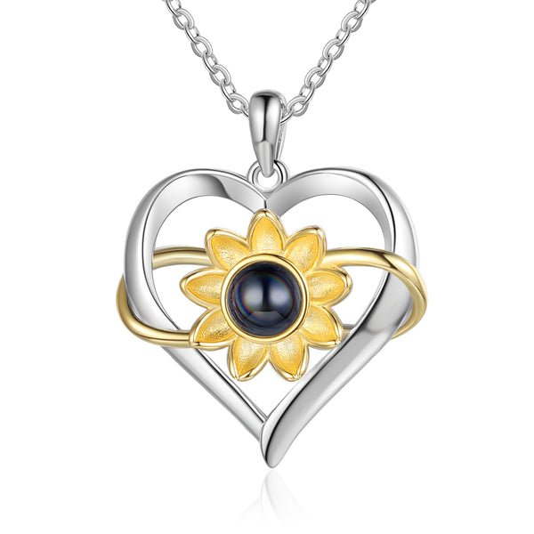 Custom Photo Projection Heart Necklace with Sunflower