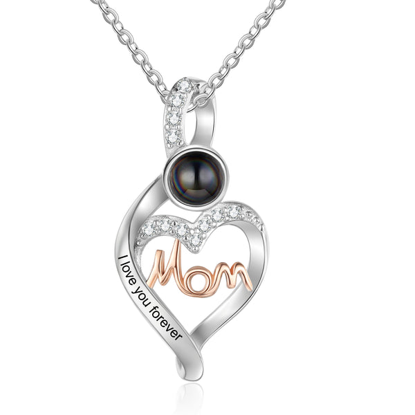 Custom Photo Projection Heart Necklace with MOM