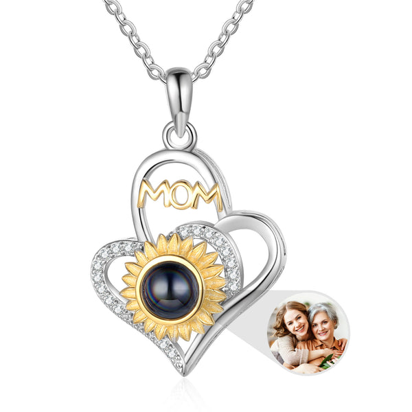 Custom Photo Projection Sunflower Necklace with Mom