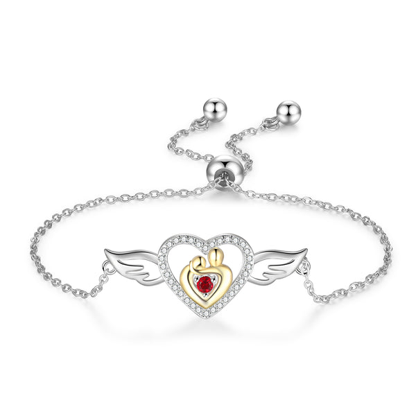 Custom Mother and Child Heart Bracelet with Angel Wing