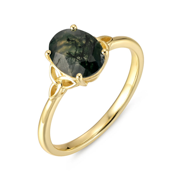 925 Sterling Silver Natural Moss Agate Ring