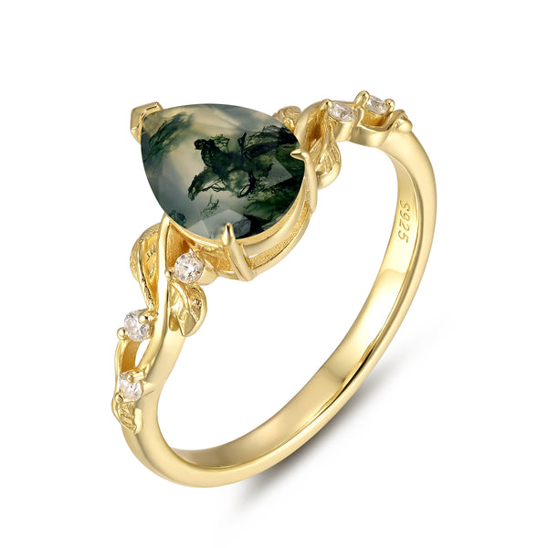 925 Sterling Silver Natural Moss Agate Ring