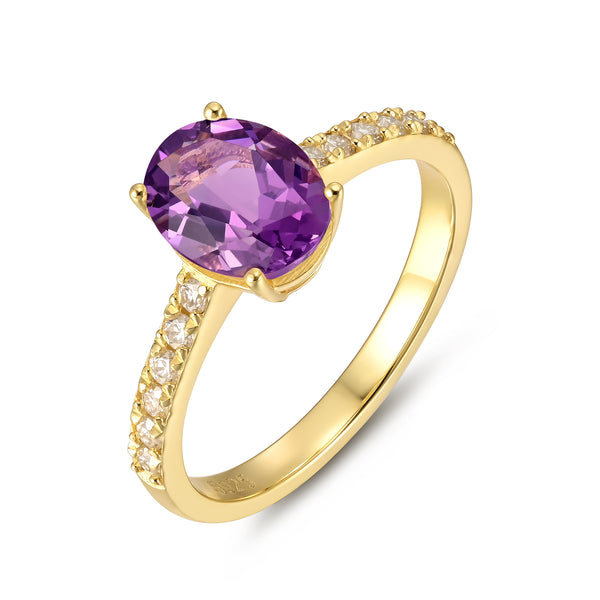 925 Sterling Silver Natural Amethyst Ring