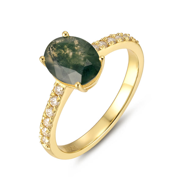 925 Sterling Silver Natural Moss Agate Ring